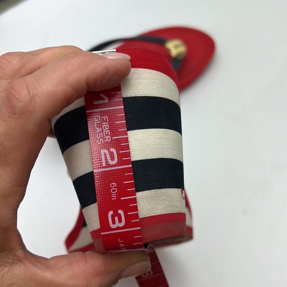 Juicy Couture Red White Blue Thong Slip On Wedge Gold Tone Apple SZ9 4Th Of July - Picture 9 of 9